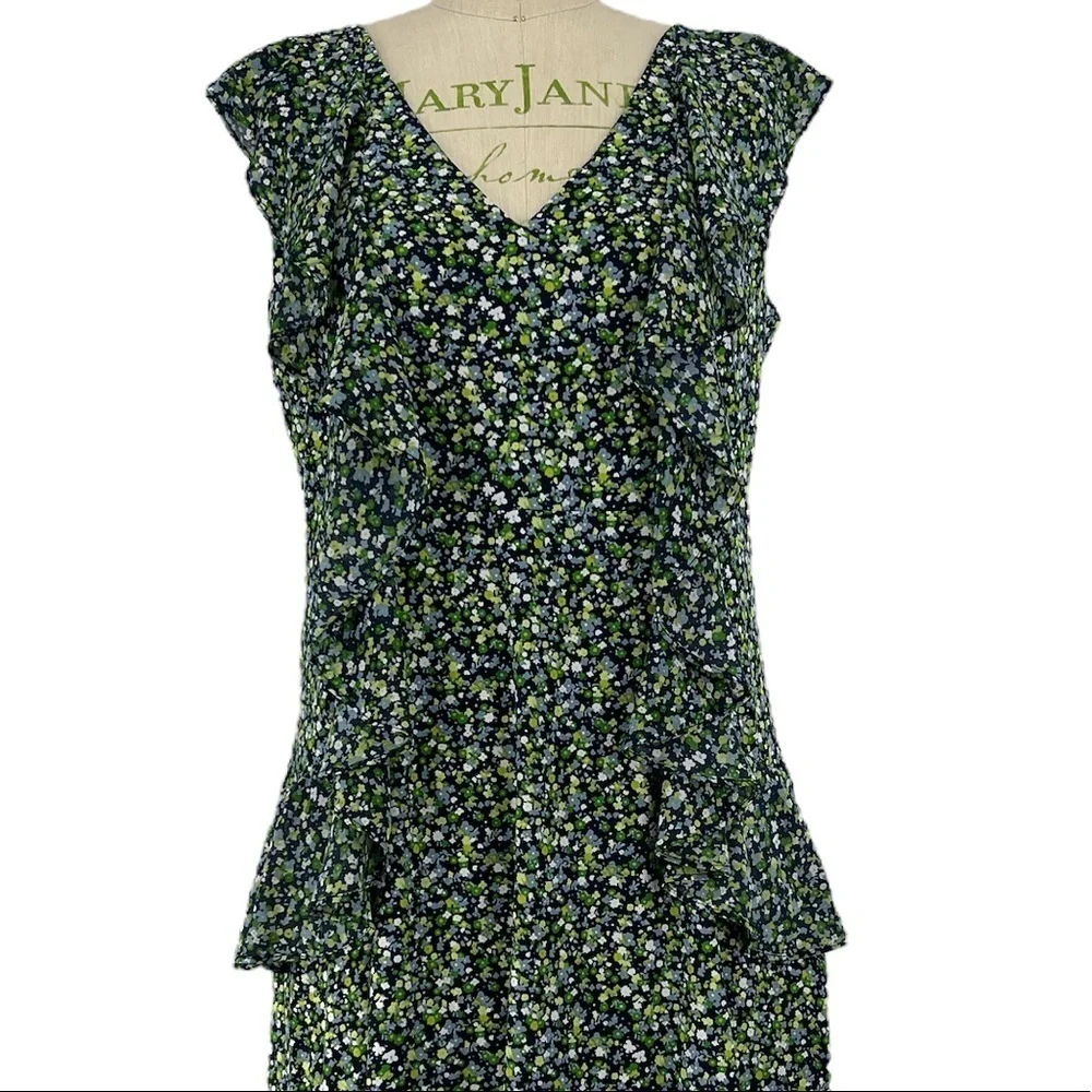 MICHAEL Michael Kors Wild Flower Cascade tiered ruffle Floral Dress SZ L